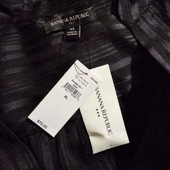 Banana Republic NWT Size XL Lurex Volume Sleeve Black With Silver Blouse - Picture 4 of 6